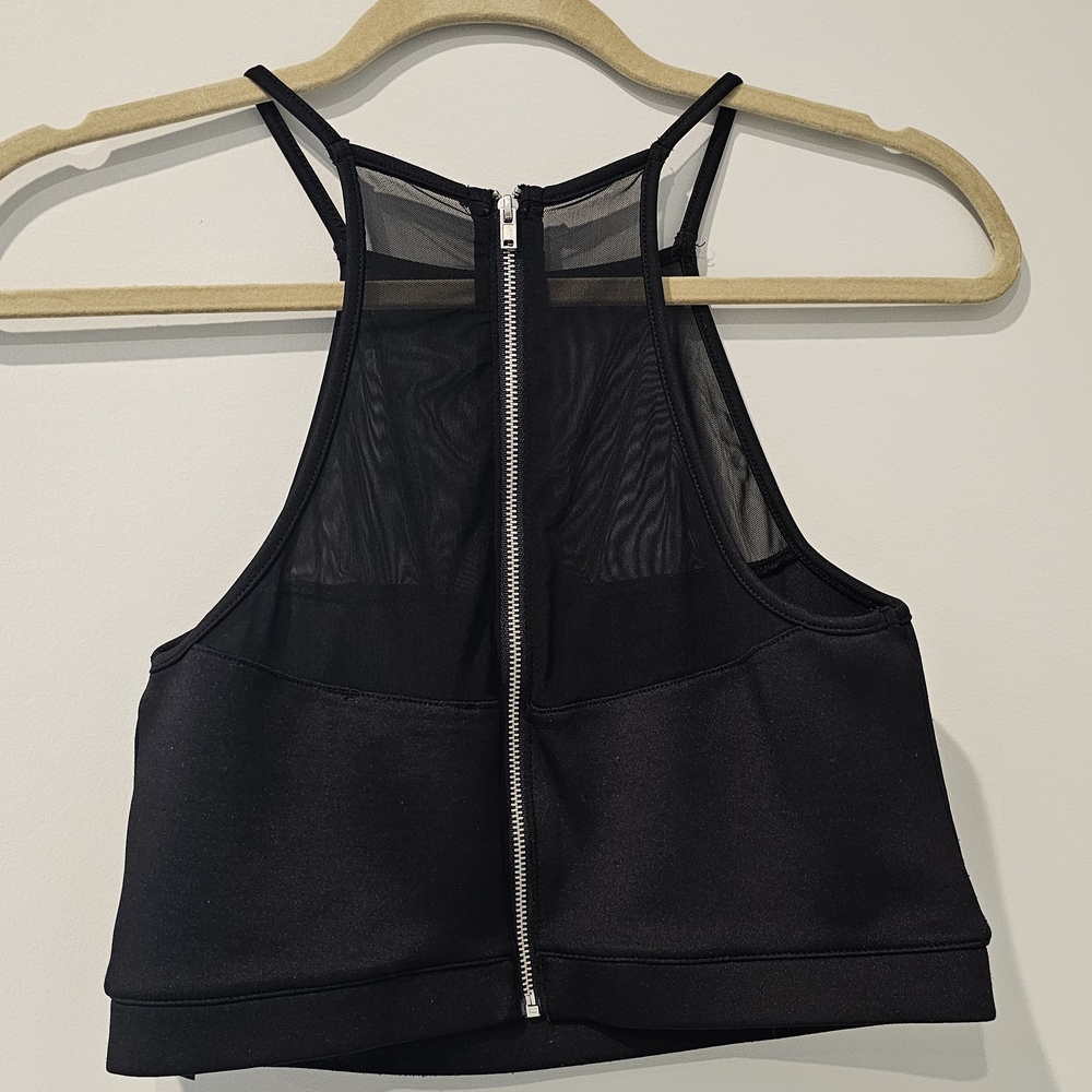 Black Mesh Racerback Crop Top - Picture 3 of 5